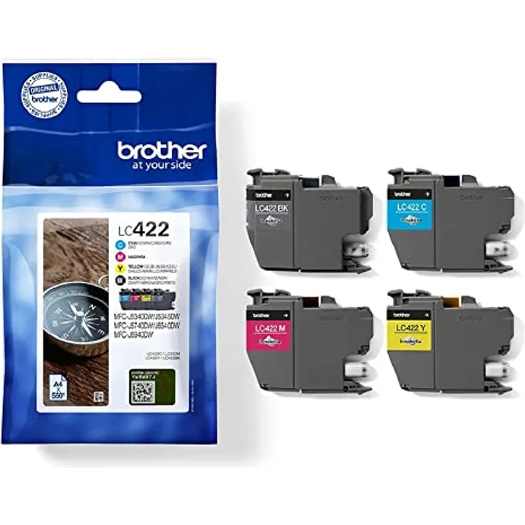 Brother Original LC-422VAL Tintenpatronen Value Pack MFC-J5340DW, MFC-J5345DW, MFC-J5740DW, MFC-J6540DW, MFC-J6940DW (bestehend aus 4 Tintenpatronen: Schwarz, Cyan, Magenta, Gelb)