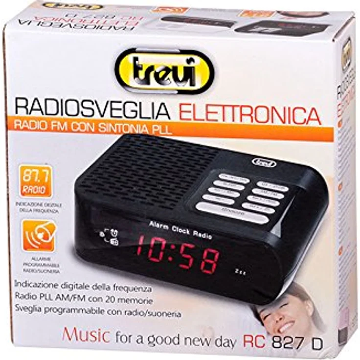 Trevi RC 827 D Radiowecker AM/FM mit digitaler Frequenzanzeige, 20 Speicherplätzen und programmierbarem Alarm, schwarz – Bild 2