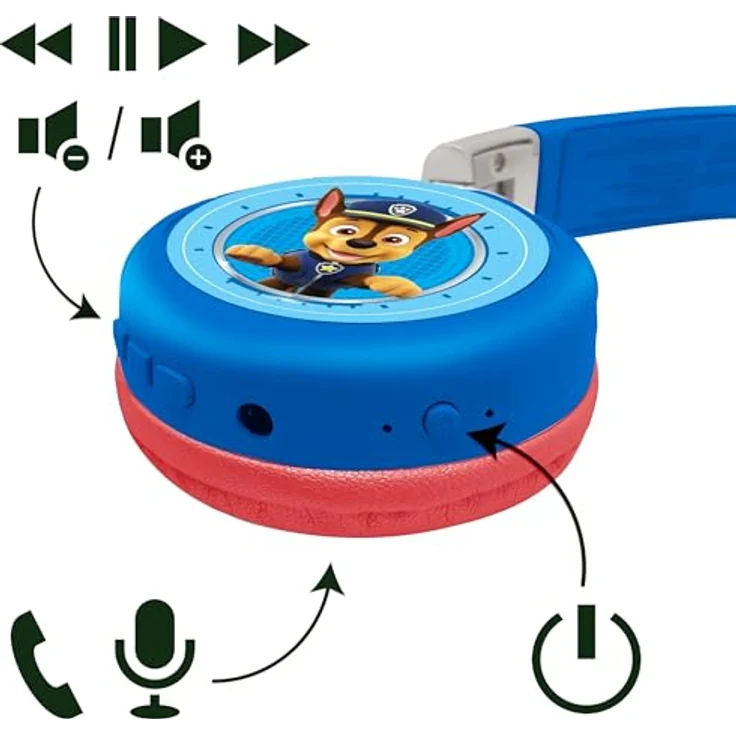 Lexibook PAW Patrol Bluetooth-Kopfhörer, rot/blau, mit 85 dB Lautstärkebegrenzung und integriertem Mikrofon, HPBT010PALXB – Bild 5