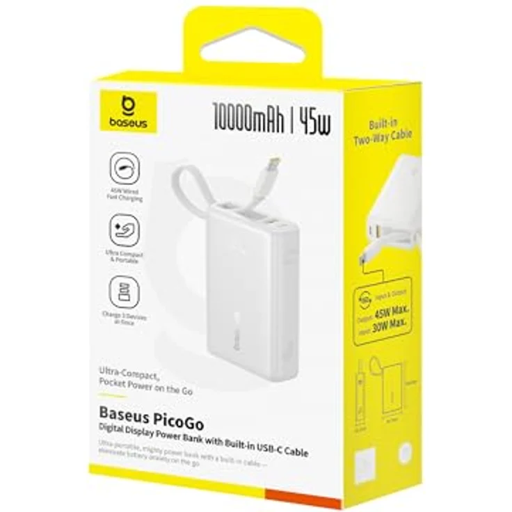 Baseus PicoGo 10000mAh Powerbank, 45W Schnellladung, kompaktes Design, Weiss – Bild 8