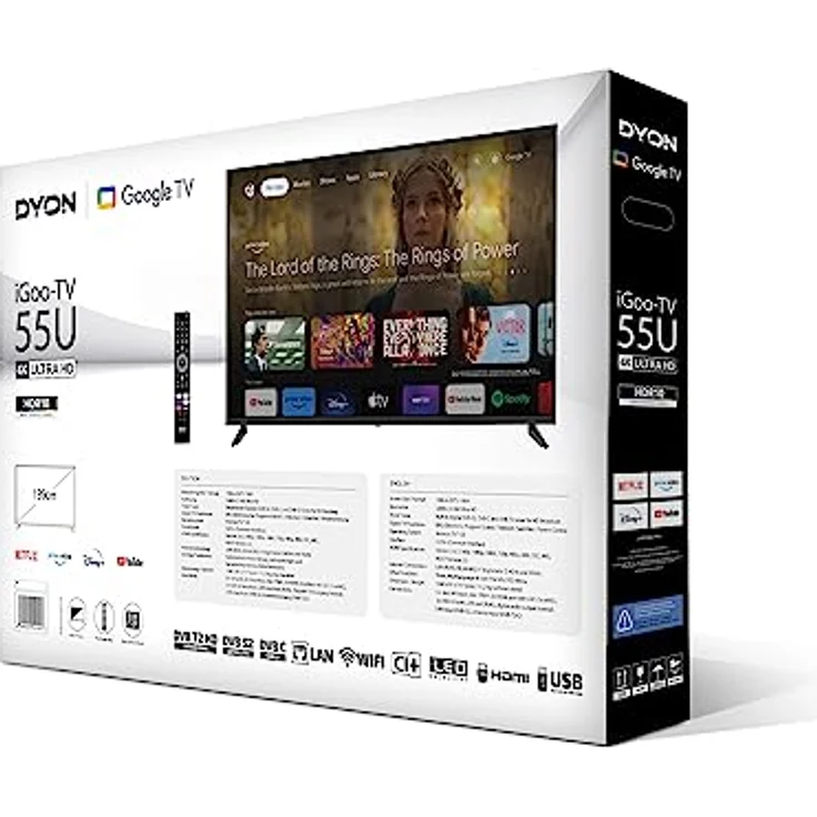 DYON iGoo-TV 55U 139cm (55 Zoll) Google TV (4K UHD, HD Triple Tuner, Prime Video, Netflix, Google Play Store für DAZN, Disney+, Apple TV+, Paramount+, waipu.tv UVM., Google Assistant) [Mod. 2023] – Bild 5