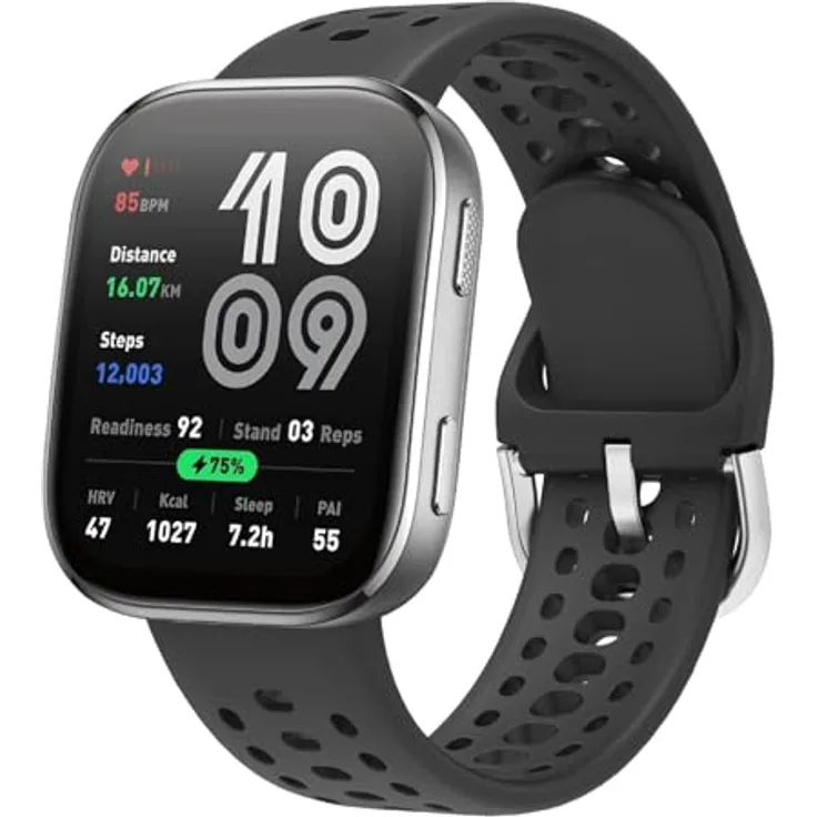 GIOPUEY Silikon Armband für Amazfit Bip 6/Bip Max, Verschleißfest & Atmungsaktiv, Schwarz