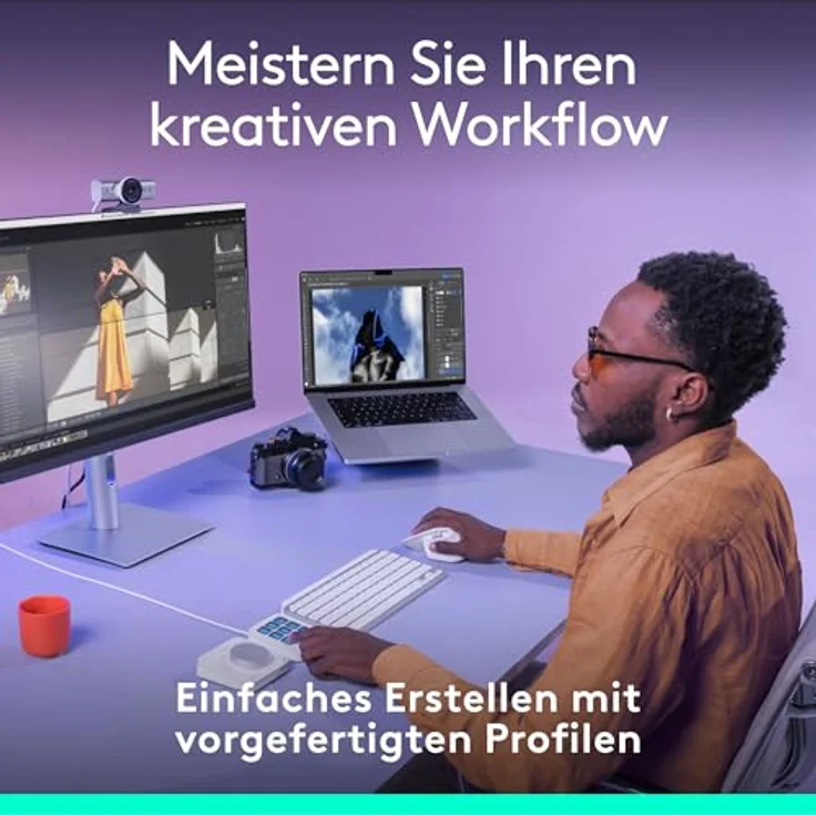 Logitech MX Creative Console Programmierbares Tastenfeld mit 9 anpassbaren LCD-Tasten und Regler für Grafikdesign, Videobearbeitung, Fotografie, Verwendung mit Adobe, Zoom, Spotify und mehr -Hellgrau – Bild 3