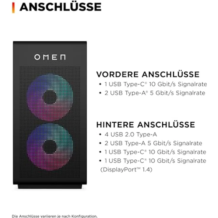 HP OMEN GT16-1470ng, 35L Gaming Desktop mit Ryzen™ 7 9800X3D, 32GB RAM, 1TB SSD, RTX 5070, Schwarz, Win11 – Bild 5
