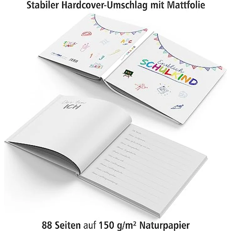 itenga Gästebuch Tafel für Erster Schultag Einschulung und Schulanfang Erinnerung Album 88 Seiten für Mädchen und Jungen (weiss) – Bild 4