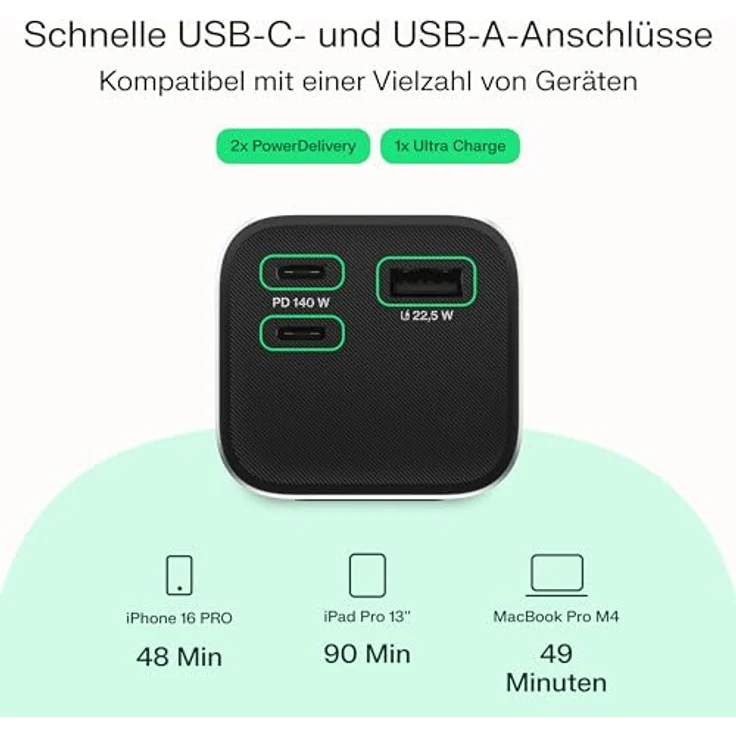 Green Cell PowerPlay Ultra Powerbank 25200mAh, 140W, USB-C PD, Schnellladung für Laptop, MacBook, iPhone 17/16/15 Pro Max, LCD Display, externes Ladegerät für Geräte mit hohem Strombedarf – Bild 4