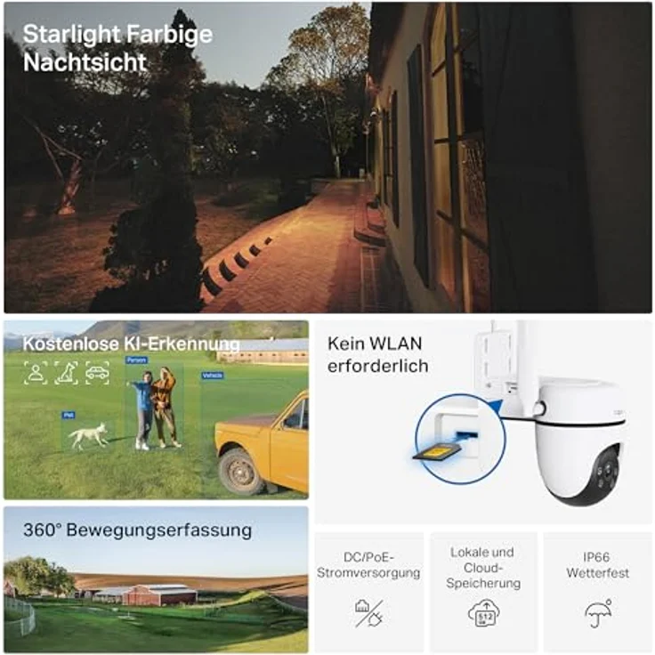 TP-Link Tapo C501GW 360° Überwachungskamera mit SIM-Karte, Starlight farbige Nachtsicht, 1080P, IP66, DC/PoE-Stromversorgung, dualer Speicher – Bild 3