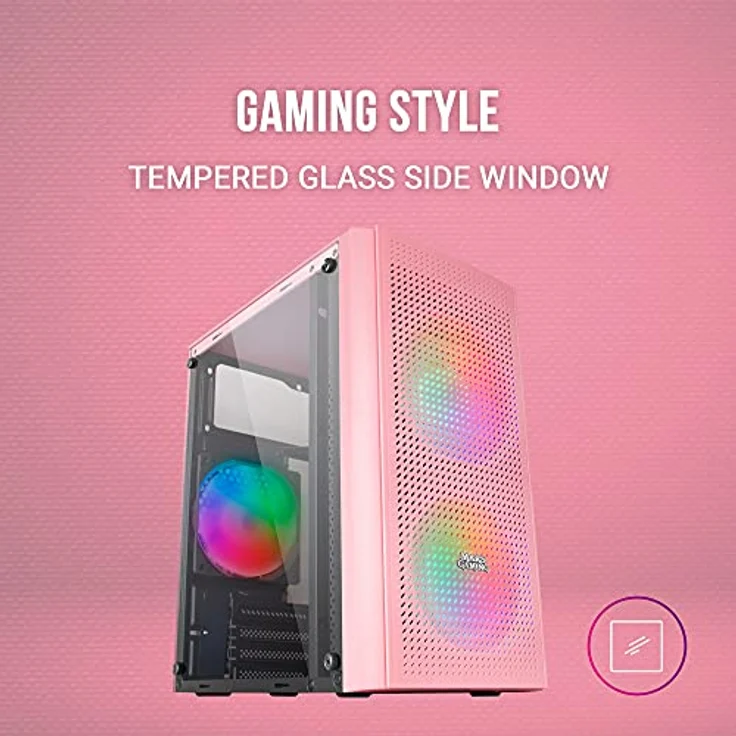 MARSGAMING Gaming MC300P Rosa, MicroATX PC Gehäuse, Gehärtetes Glas, Mesh Front, 3xFRGB Lüfter – Bild 4