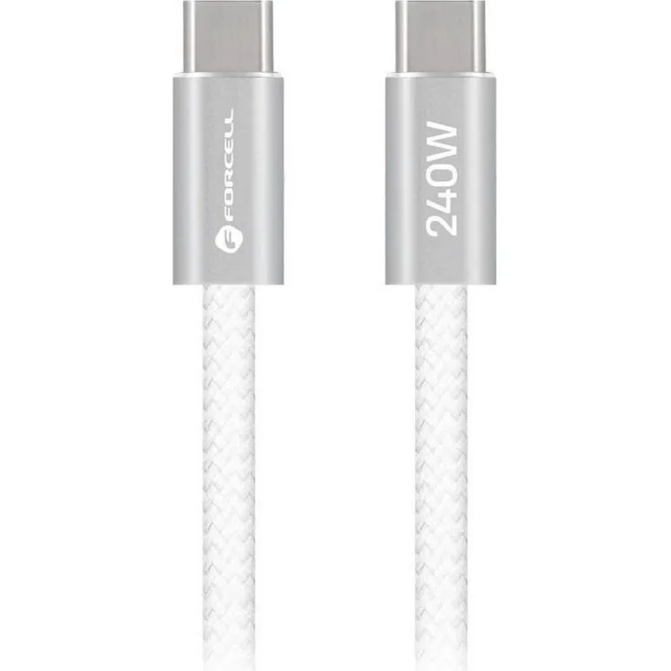 Forcell Cafule Color CBN1 USB-C-Kabel, 200 cm, bis zu 240 W Ladeleistung, AVS-Technologie, verstärkte Kabelkonstruktion, weiß