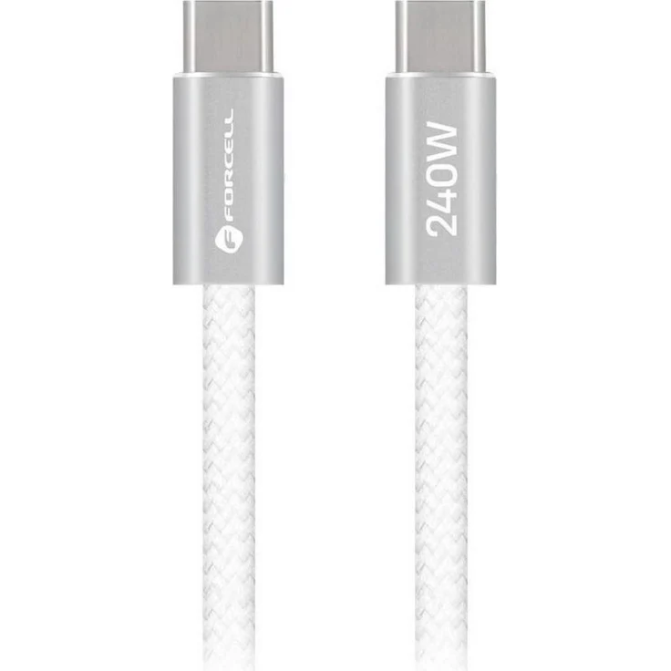 Forcell CCFN23 USB-C Kabel, 120 cm, flacher Stecker mit 240 W Ladeleistung, für Android Auto und Apple CarPlay, weiß
