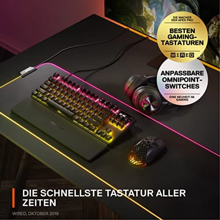 SteelSeries Apex Pro TKL (2023) - Mechanische Gaming-Tastatur – Die weltweit schnellste Tastatur – Anpassbares Ansprechverhalten – E-Sports TKL-Formfaktor – RGB – Deutsches (QWERTZ) Layout – Bild 3