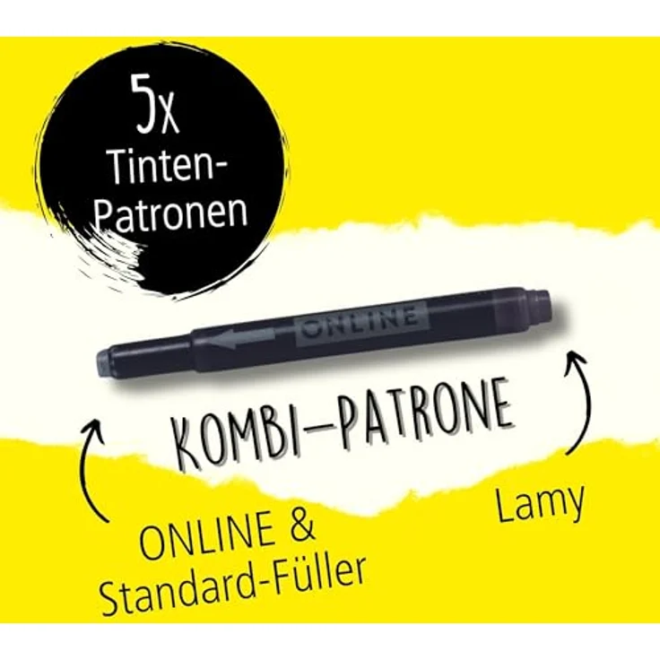Online Pen Kombi-Tintenpatronen, 5 Stück schwarz, für Standard- und LAMY-Füller, hoher Tintenfluss – Bild 2