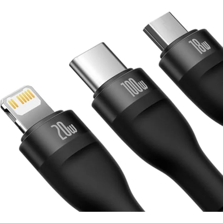 Baseus Flash Series 2, 3in1 USB-C Kabel, 100W, 1,5m, USB-C / Lightning / Micro, schwarz – Bild 2