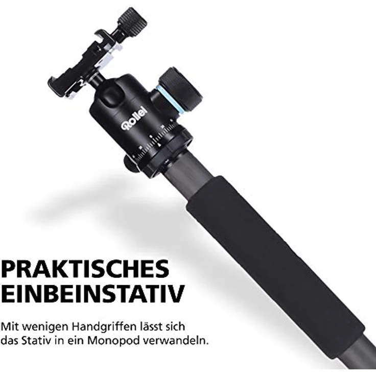 Rollei Carbon Stativ CT-5C I 3-in-1 Kamera-Stativ, Mini-Stativ und Monopod I 157 cm max. Höhe, 43 cm Packmaß, Makro-Funktion, Panorama-Kugelkopf – Bild 5