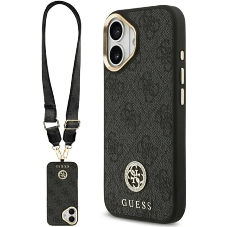CG MOBILE Guess 4G Strass-Logo Hülle mit großen Metallknöpfen, kompatibel mit MagSafe für iPhone 17, Schwarz – Bild 1