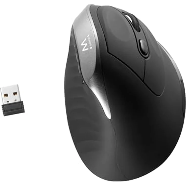 Ewent Vertical Ergonomische Kabellose Maus, 2.4 GHz, Nano USB-Empfänger, 800/1200/2400 DPI, 6 Tasten, für Windows und MacOS, Schwarz – Bild 1