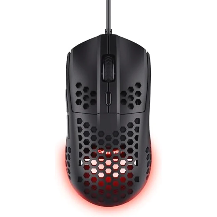 Trust Gaming GXT 928 Helox Gaming Maus, Ultraleichte Kabelgebundene USB Maus 65g, Einstellbare DPI (200-6400), Optischer Sensor, 6 Programmierbare Tasten, RGB-Beleuchtung für Gaming PC MMO - Schwarz – Bild 1