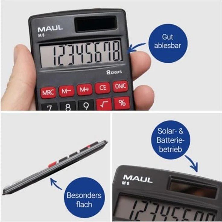 Maul M 8 Taschenrechner Schwarz Display (Stellen): 8 batteriebetrieben, solarbetrieben – Bild 3
