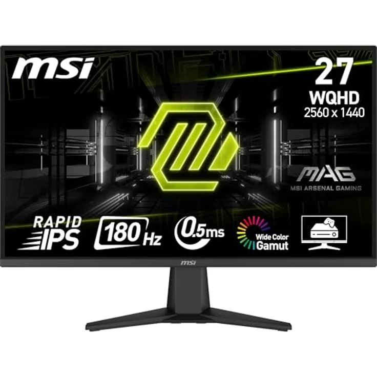 MSI MAG 275QF 68.6 cm WQHD Gaming Monitor - 2560x1440 Rapid IPS Panel, 180Hz / 0.5ms (GtG, Min.), 101% sRGB Farbraum, rahmenloses Design, HDR Ready - DisplayPort 1.4, HDMI 2.0b (WQHD@144Hz) - Schwarz – Bild 1