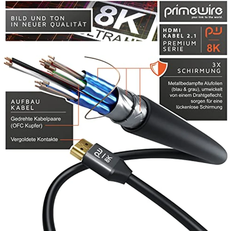 CSL - 8k HDMI Kabel 2.1 1,0 Meter - 8K @ 60Hz 4K @ 120Hz mit DSC - HDMI 2.1 2.0a 2.0b - 3D - Highspeed Ethernet - HDTV - UHD II - Dynamic HDR-10+ - eARC - Variable Refresh Rate VRR - Dolby Vision – Bild 6