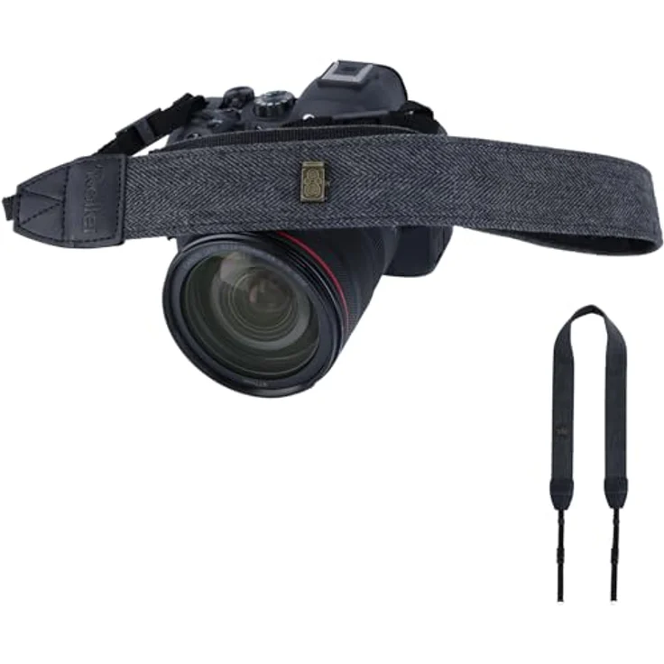 Rollei Kameragurt Schwarz, Verstellbarer Schultergurt 84cm-135cm für DSLR-Kameras bis 10 kg Traglast mit Vintage-Design und hohem Tragekomfort – Bild 1