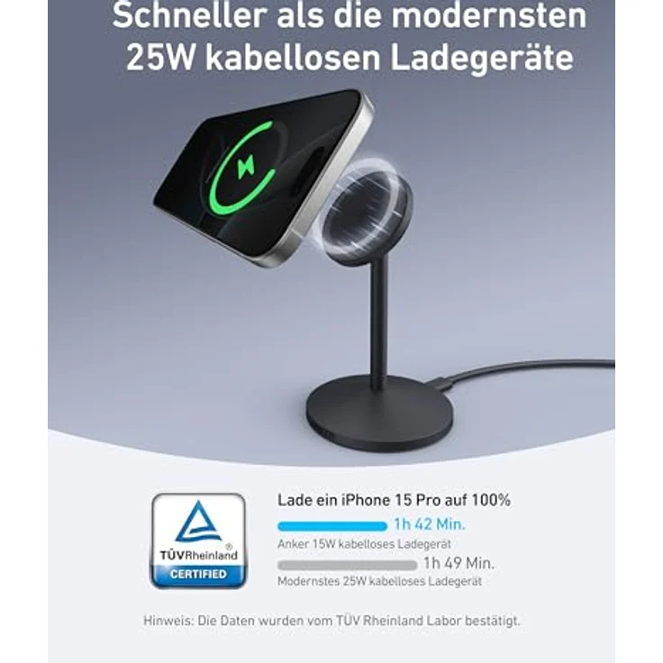 Anker MagGo kabellose Ladestation, 15W Qi2 für MagSafe, mit 360° Drehmechanismus, weiß – Bild 3