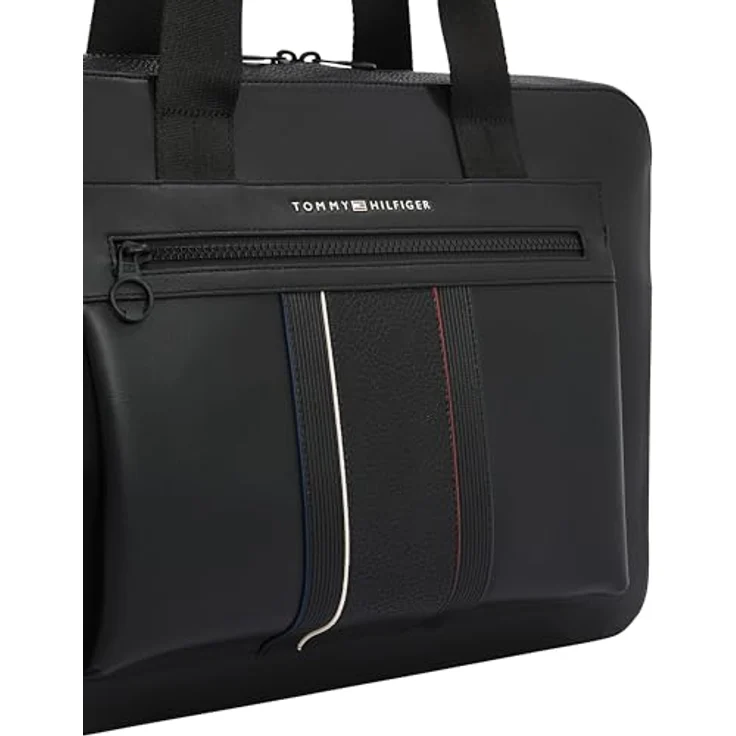 Tommy Hilfiger Laptoptasche TH FOUNDATION COMPUTER BAG, Damen Messengerbag, Henkeltasche, Umhängetasche mit Reißverschluss, in Black – Bild 4