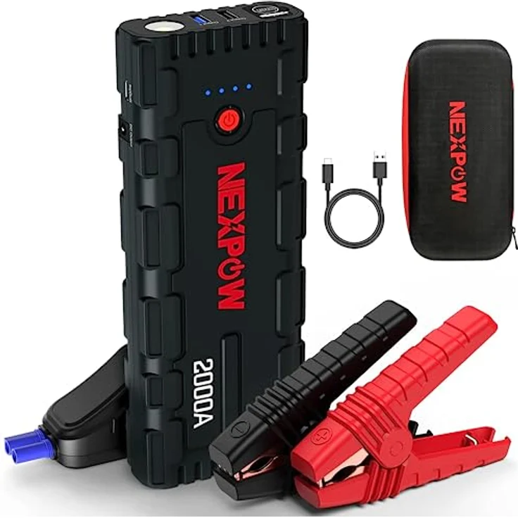 NEXPOW Starthilfe Powerbank, 2000A Spitzenstrom Auto Starthilfe, 12V Tragbarer Batterie Booster mit USB-Schnellladung 3.0 (bis zu 7,0L Benzin oder 6,5L Diesel) Safe Batteriestarter LED-Licht – Bild 1