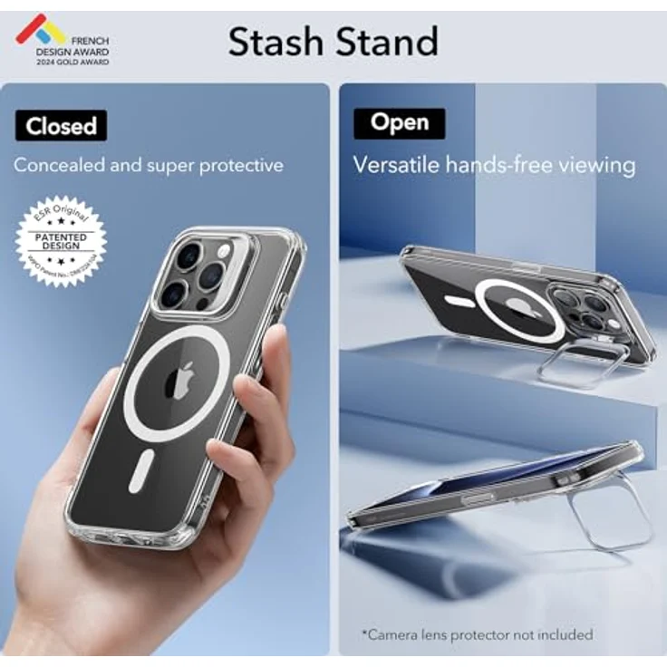 ESR iPhone 15 Pro Hülle, MagSafe kompatibel, Militärnorm, integrierter Ständer, Kratzfeste Rückseite, Classic Serie, Klar – Bild 3