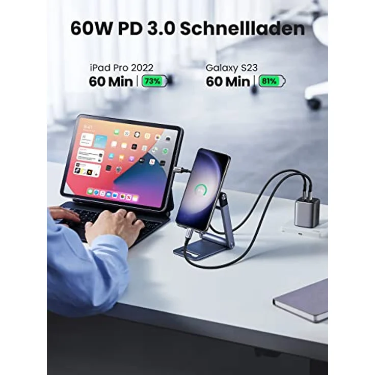 UGREEN USB C auf USB C Kabel 60W PD 3.0, PPS USB-C Ladekabel kompatibel mit Galaxy S23 S22 S21 A13 A23 A33 A53 MacBook Air M2 iPad Pro 12.9 iPad Air 5/Mini 6, Pixel 7 Pro usw. (3M) – Bild 3