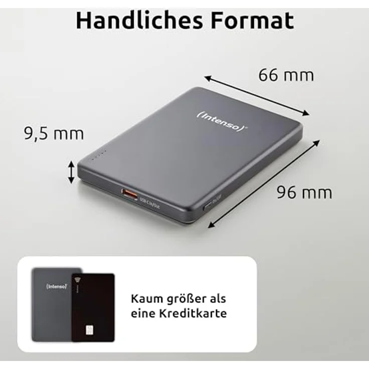 Intenso MW5000 Magnetische Powerbank 5000 mAh – MagSafe kompatibel, Wireless Charging 15W, USB-C PD 20W, kompakt und flach – Grau – Bild 5