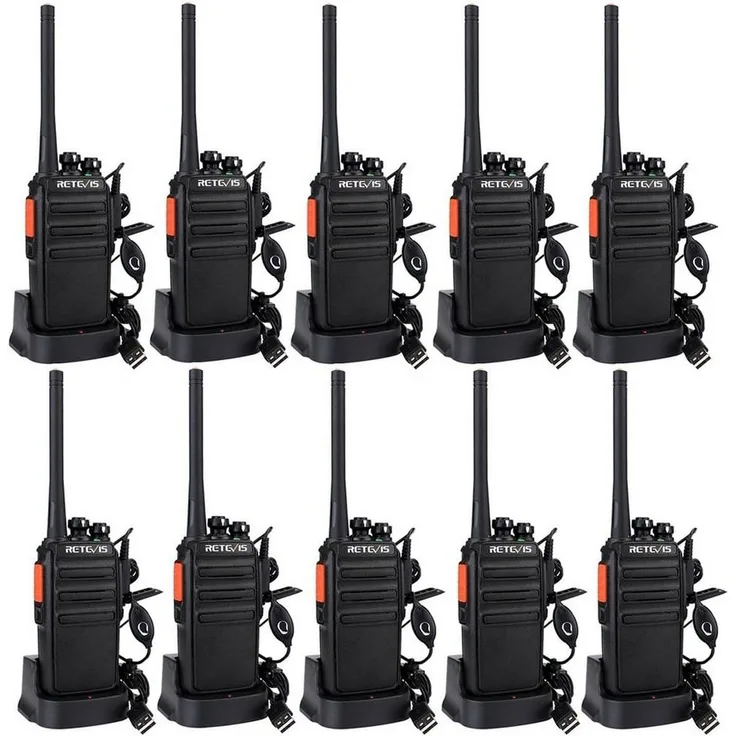 Retevis Walkie Talkie RT24 Walkie Talkie mit 1100mAh Akku für Schulen und Lagerhallen (10 Stück) in Schwarz