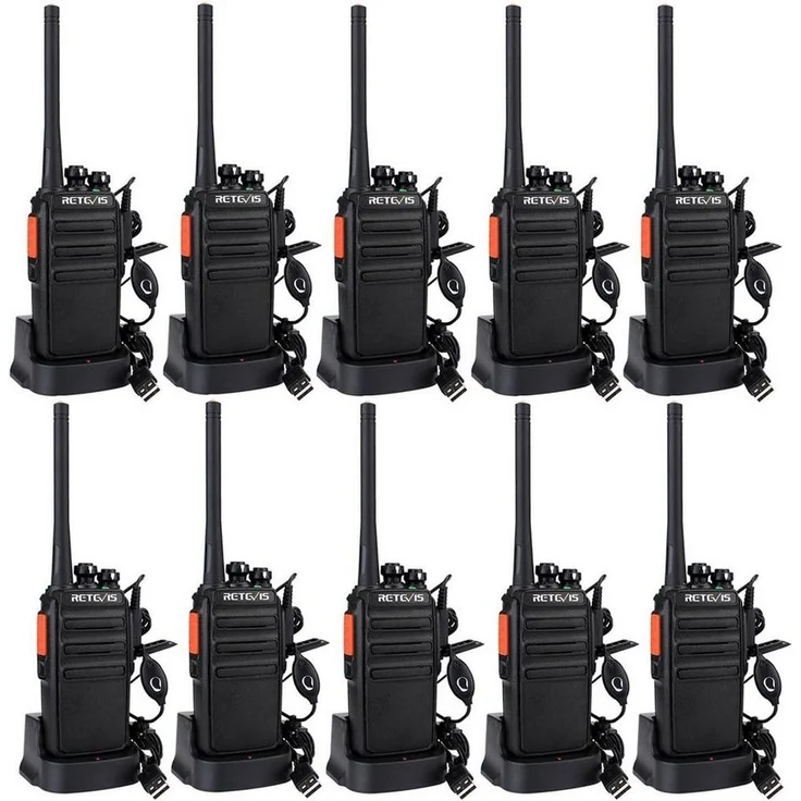 Retevis Walkie Talkie RT24 Walkie Talkie mit 1100mAh Akku für Schulen und Lagerhallen (10 Stück) in Schwarz