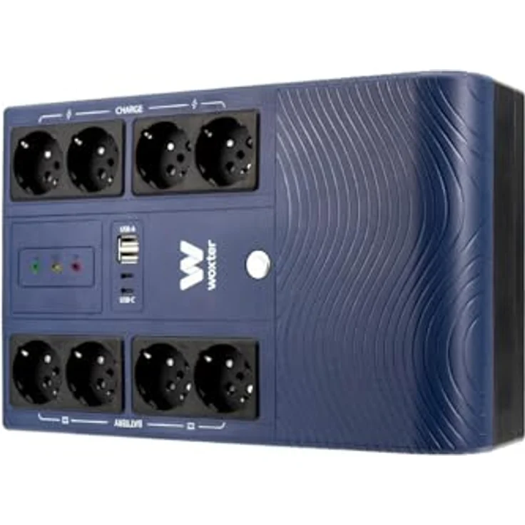 Woxter Base Multiuso UV, Line-Interaktive USV mit 720W Leistung, 8 Schuko-Steckdosen und 4 USB-Ladeanschlüssen, blau – Bild 3