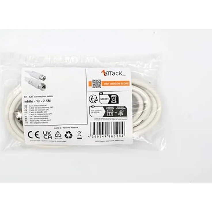 1aTTack Koaxial/SAT Anschluss-Kabel (F-Stecker auf Koaxialkupplung, 2,5m) weiß – Bild 2