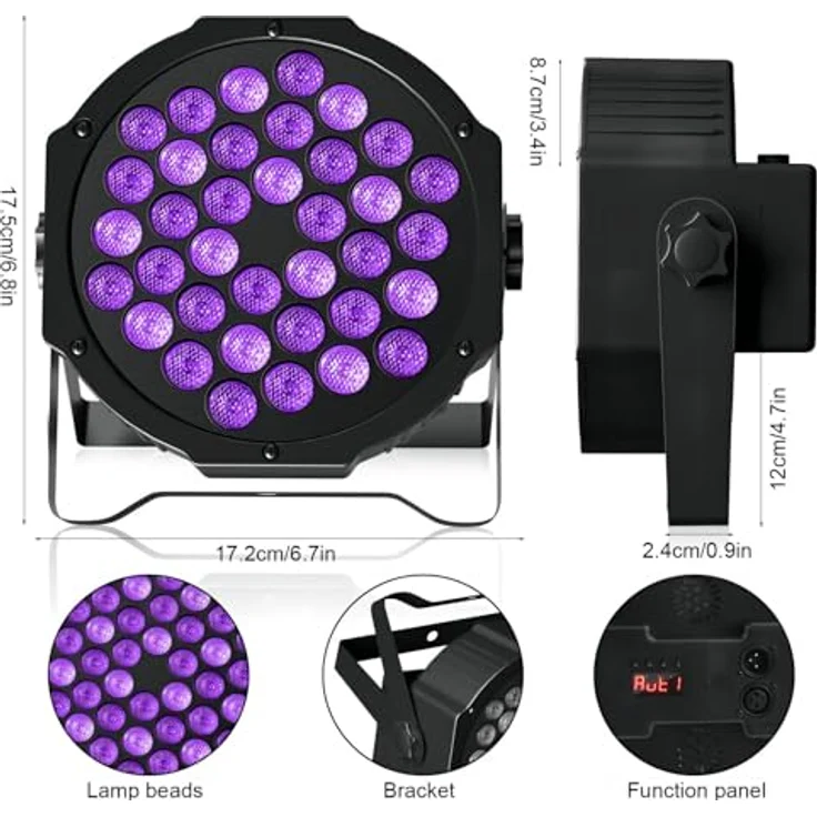 KRIDERISH 72W UV Schwarzlicht, 36 LED DMX512 mit Fernbedienung, 4 Stück für Party, Bar, Bühne, Weihnachten, Halloween, Hochzeit – Bild 5
