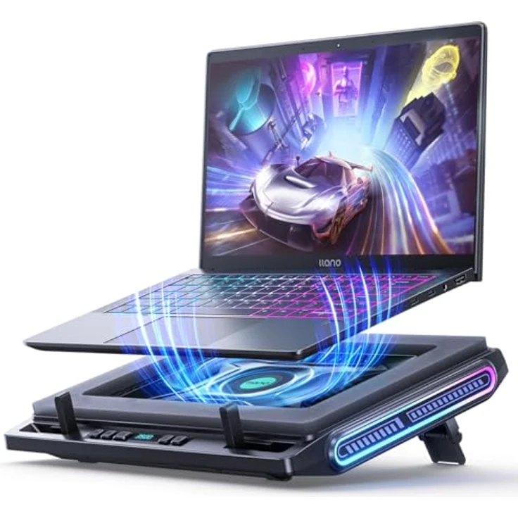 llano RGB Gaming Laptop Kühlpad V10, Kühler mit 4,72'' Turbo-Gebläse, 3 verstellbare Ständer, 4-Port USB-C&A, für Notebooks 13-17,3'' – Bild 1