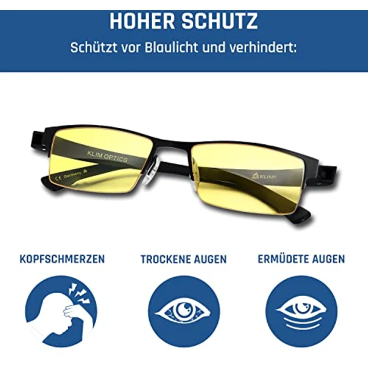 KLIM Optics Blaulichtfilter Brille - Brillen mit Blaulichtfilter - Neu – Hoher UV Schutz - Blaulicht Filter Gaming Brillen für PC, Handy und Fernseher – Anti-Müdigkeit, Anti-Blaulicht, UV-Schutz - Für PC, SMARTPHONE, TV, TABLET SCREENS – Bild 2