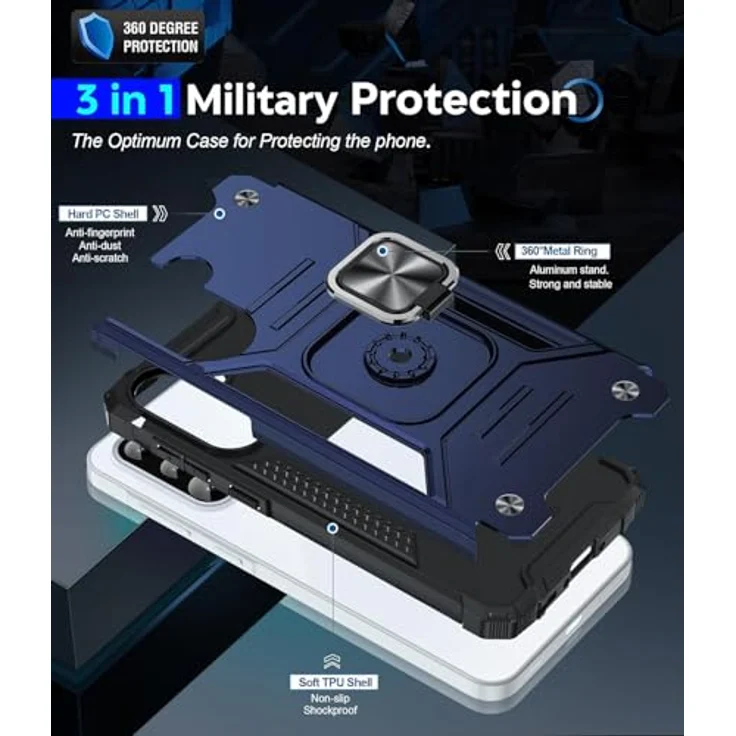 LeYi Handyhülle für Samsung Galaxy A36 5G, Militärische Schutzhülle mit 2 Schutzfolien, 360° Metall Ring Halter, Stoßfestes Hardcase, Blau – Bild 2