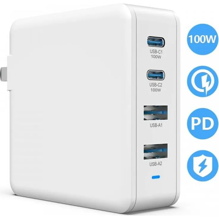VIKING USB GaN Charger 100W PD, kompakt und effizient mit 2 USB-C Anschlüssen, weiße Farbgebung