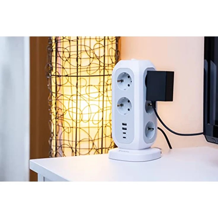 Verbatim EU Steckdosenturm 15-in-1, Mehrfachsteckdose mit 11 Euro-Steckdosen, 2 USB-C und 2 USB-A Anschlüssen, Multisteckdose mit Schalter und 2 m Verlängerungskabel, max. 3600 W – Bild 4