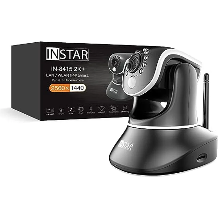 INSTAR IN-8415 2K+ schwarz - LAN/PoE/WLAN Überwachungskamera mit KI (AI) - steuerbare IP Kamera - WPA3-2,4 und 5Ghz WiFi - Verwendung im Innenbereich - PIR - PTZ - HomeKit - MQTT