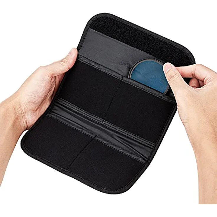 JJC 4 Taschen Kamera-Objektiv-Filtertasche für Filter bis Ø 58 mm, elastisches Neopren, mit Mikrofaser-Reinigungstuch, Schwarz – Bild 2