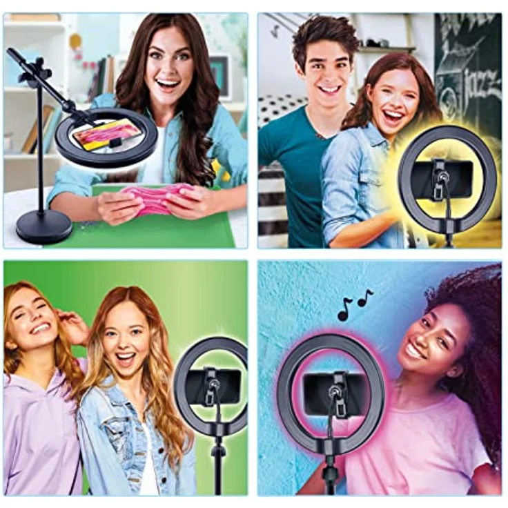 Canal Toys Creator-Studio 2-in-1 Videoleuchte, mehrfarbiger LED-Ring mit 12 Modi, verstellbares Stativ, inklusive Hintergründe und Schreibtischunterlage, INF 027 – Bild 4