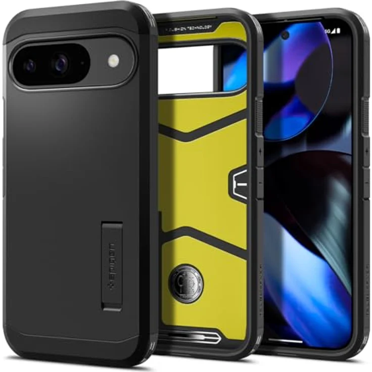 Spigen Tough Armor Hülle für Google Pixel 9 Pro und Pixel 9 [Made for Google] -Schwarz, Doppelschichtige Schutzhülle mit Kickstand und Air Cushion Technologie – Bild 1