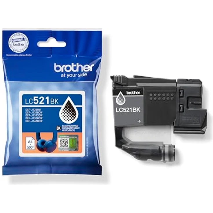 Brother LC-521BK, schwarze Tintenpatrone für Tintenstrahldrucker, Reichweite bis 500 Seiten, kompatibel mit DCP-J1260W und J1310DW – Bild 3