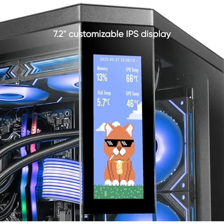 Mars Gaming MC-3TCORELCDM Micro-ATX Gaming-Gehäuse mit 7,2" IPS-Bildschirm, dreifachem gehärtetem Glas, Doppelkammerstruktur, Flüssigkeitskühlungsunterstützung bis 360mm, Schwarz – Bild 2