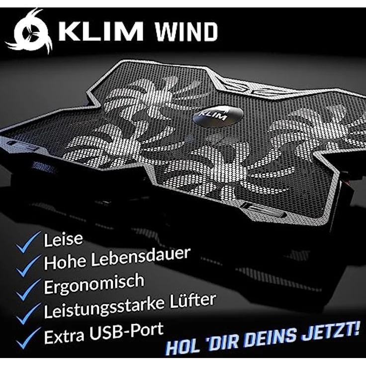 KLIM Wind Laptop Kühler, Cooling Pad mit 4 Lüftern, USB powered, stabil und leise, 15-17 Zoll, Weiß – Bild 3