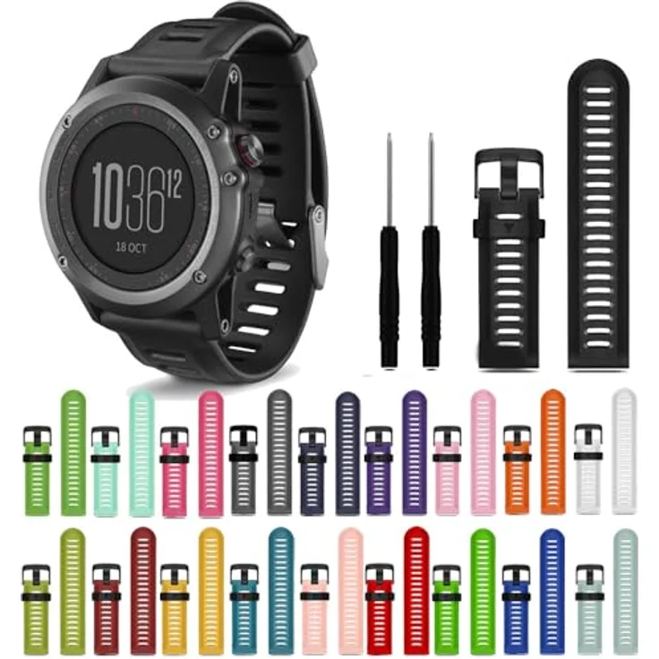 INF Silikon Uhrenarmband für Garmin Fenix 3 HR/6X/5X Sapphire/Descent MK1, verstellbar, atmungsaktiv, wasserabweisend, mit Schraubendreher Set – Bild 3