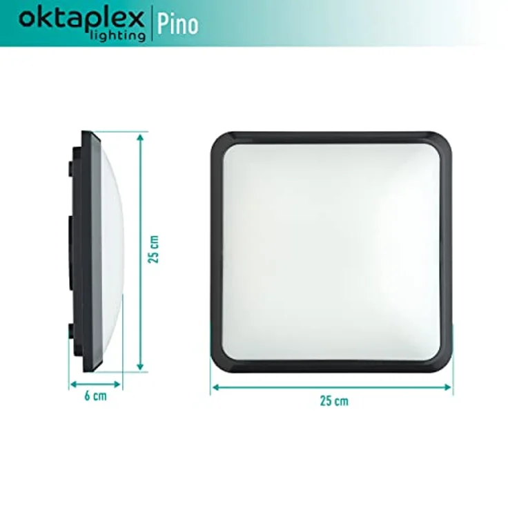 Oktaplex lighting LED Deckenleuchte Pino Anthrazit Quadratisch 12 Watt 850 lm 3000 K Warmweiß 25cm – Bild 4